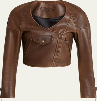 Chlo&eacute; Cropped Asymmetric Leather Jacket