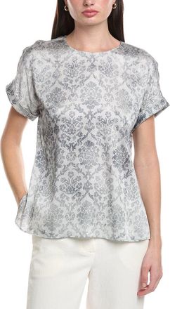 Lafayette 148 New York Cuffed Short Sleeve Silk-Blend Blouse