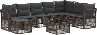 vidaXL Conjunto De Sof&aacute;s De Jard&iacute;n 9 Uds. Gris Rat&aacute;n Sint&eacute;tico Vidaxl