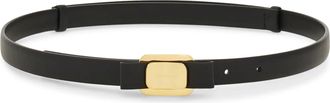 Ferragamo Sleek Black Belt with Polished Gold Buckle