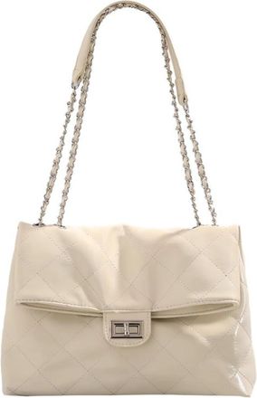 Generic Crossbody Bag for Womens Rhombus Plaid Shoulder Bag Chain Strap and Buckle Closure Suitable for Banquets, Holiday Nights Out(A,White)