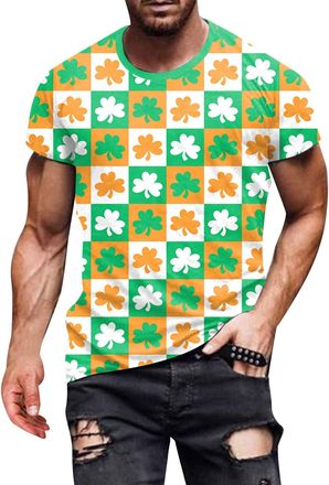 Generic Irish Day, St Patricks Day T-Shirt Mens Funny Leprechaun Costume Clover T-Shirts, St.Paddys Day T Shirt Lucky Shamrock 3D Print Graphic Prints Short S