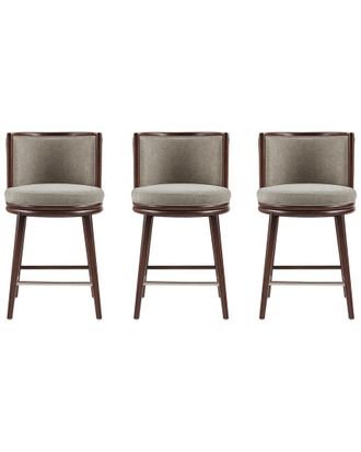Manhattan Comfort Set Of 3 Evalyn Textured Chenille Counter Stools With Beech Wood Legs