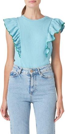 English Factory Merrow Ruffle Top in Powder Blue/Green at Nordstrom Rack, Size X-Small