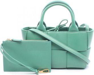 Bottega Veneta Green Leather Handbag Pouch Tote Bag (Pre-Owned)
