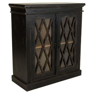 Wanderlust Deco Wanderlust Deco - Recibidor-aparador De Madera Y Cristal Artesanal Negro 90x40x100