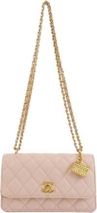 Chanel Light Pink Pink Grained Calfskin Chain/Shoulder Wallet (Pre-Owned)