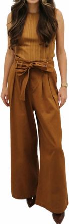 Flying Tomato Cleo High Waisted Wide Leg Paper Bag Pants In Brown