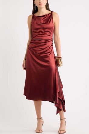 Chelsea28 Ruched Asymmetric Satin Midi Dress in Red Pear at Nordstrom, Size Xx-Small
