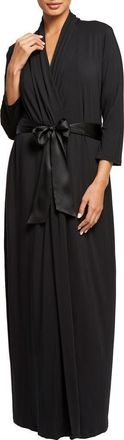 Fleur't Satin Tie Stretch Knit Robe in Black at Nordstrom, Size X-Small