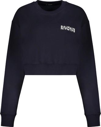 Balmain Crop Sweatshirt - Dames - Sweatshirts - Blauw - L - Katoen - Hoodies & sweatvesten
