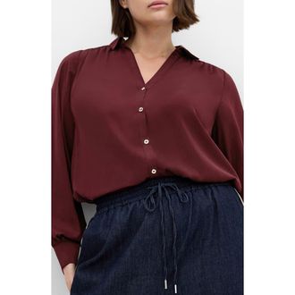 City Chic Hadlee V-Neck Button-Up Shirt in Dark Cherry at Nordstrom, Size Xxl