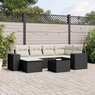 vidaXL Set De Comedor De Jard&iacute;n 7 Pzas Y Cojines Rat&aacute;n Sint&eacute;tico Negro Vidaxl