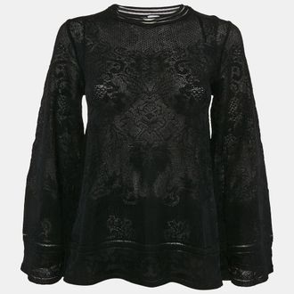 M Missoni Black Floral Knit Flared Long Sleeve Top