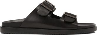 Kazar Zwarte leren slippers met gespen - Heren - Sandalen - Zwart - 40 EU - Leer - Schoenen