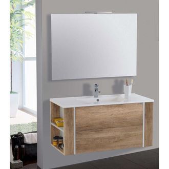 Mazzoni Mobile da Bagno Sospeso 100cm Mazzoni Gold Noce Chiaro Frassinato