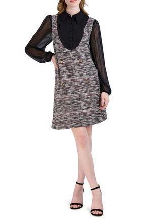 Julia Jordan Long Sleeve Mixed Media Pinafore Dress in Black Multi at Nordstrom Rack, Size 10