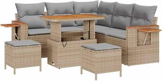 vidaXL Vidaxl - Conjunto De Sof&aacute; De Jard&iacute;n Con Coj&iacute;n 8 Pcs Beige Polirat&aacute;n