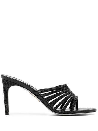 Rene Caovilla 80mm crystal-embellished sandals - women - Satin/Leather/Leather - 36 - Black