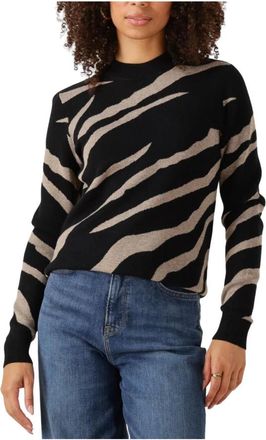 Object Zwarte Gebreide Pullover met Aop Print - Dames - Ronde hals truien - Veelkleurig - XL - Truien & Vesten