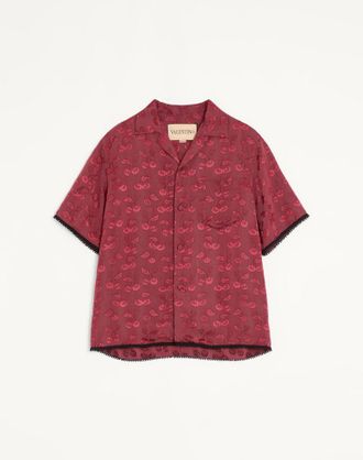 Valentino Camicia Da Bowling Valentino In Viscosa Con Motivo Jacquard Cherryfic Uomo MAGENTA 44