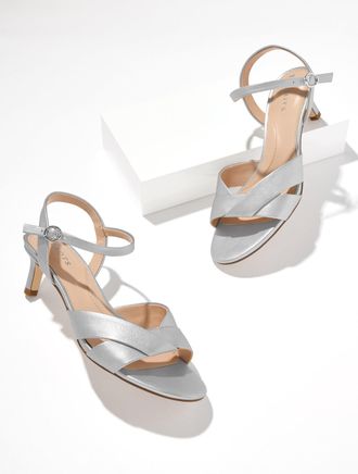 Talbots Tallia Metallic Leather Kitten Heel Sandals - Silver - 10 1/2 M Talbots