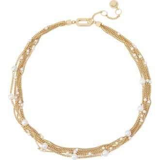 AllSaints Faux Pearl Layered Necklace in Pearl/Vintage Gold at Nordstrom