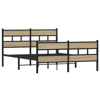 vidaXL Giroletto Senza Materaso In Metallo Rovere Sonoma 140x190 Cm - Vidaxl