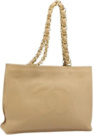 Chanel Pre-owned Vintage Tote Bag - Dames - Vintage Shopper - Beige - ONE Size - Leer - Vintage