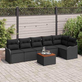 vidaXL Conjunto De Sof&aacute; De Jard&iacute;n 7 Pcs Negro Vidaxl