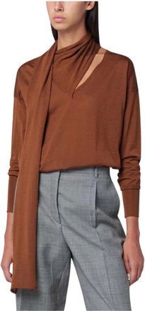 Roberto Collina V-neck Knitwear, female, Brown, Size: L Maglia Scollo V