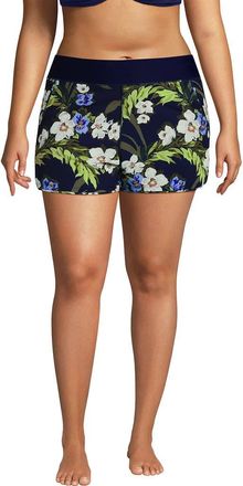 Lands End 3 Quick Dry Elastic Waist Board Shorts Swim Cover-up Shorts with Panty in Deep Sea/blue Floral Tropic at Nordstrom, Size 18W