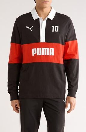 Puma Sport Colorblock Long Sleeve Rugby Polo in Puma Black at Nordstrom Rack, Size X-Large