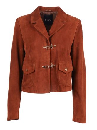 Fay Cropped Suede Jacket with Tailored Collar and Unique Fastenings