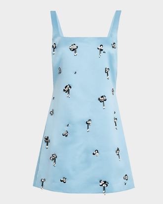 Tanya Taylor Barton Embellished Satin Mini Dress