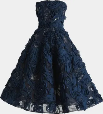 Helsi Florence Strapless Beaded Floral Mesh Gown
