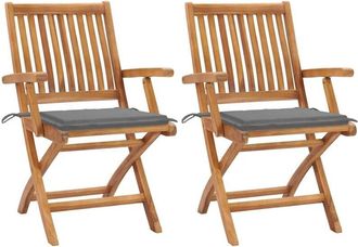 vidaXL Vidaxl - Sillas De Jard&iacute;n 2 Unidades Con Cojines Gris Madera De Teca