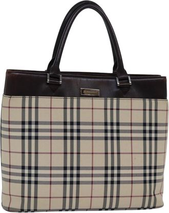 Burberry Nova Check Handbag Nylon Beige Nylon Handbag (Pre-Owned)
