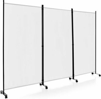 Costway Costway - Biombo De Dormitorio Separador De 3 Paneles Sobre Ruedas, Pantallas De Privacidad Rodantes De 180 Cm De Alto, Separador De Pantalla De Tela 