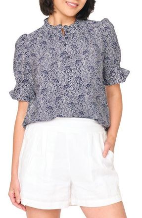 Gibsonlook Dianthus Floral Puff Sleeve Top in Midnight Vine at Nordstrom, Size Xx-Large