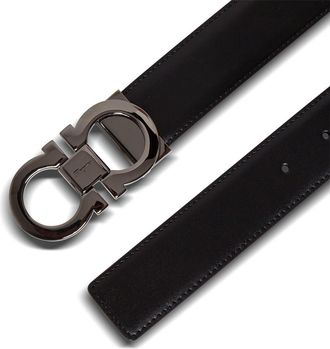 Ferragamo Mens Reversible Belt Gancini Buckle Black Leather Calfskin