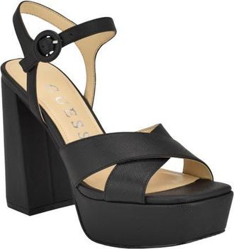 Guess Vallenn Ankle Strap Platform Sandal in Black at Nordstrom, Size 6.5