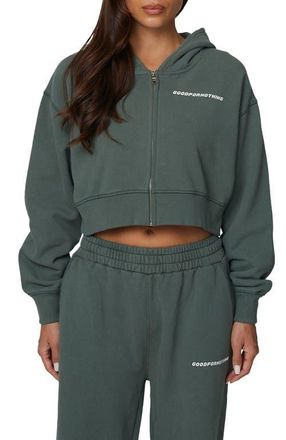 Good For Nothing Essential Cropped Zip Hoodie in Green at Nordstrom, Size X-Large Uk
