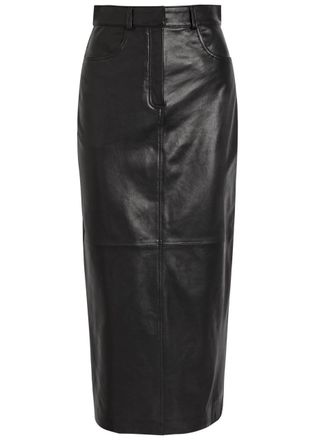 Nour Hammour Ghalia Panelled Leather Midi Skirt - Black - 42 (UK14 / L)