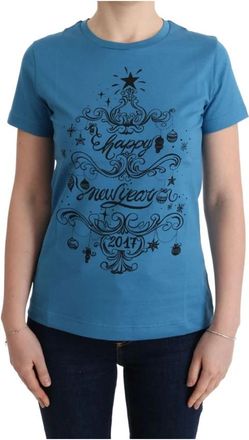 Dolce & Gabbana Blauw katoenen T-shirt met 2017 print - Dames - T-shirts - Blauw - L - Katoen - Tops