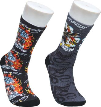 Ed Hardy Flaming Eagle 360 Print Full Cushion Crew Sock 2-Pack in Black at Nordstrom