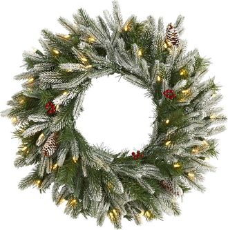 Nearly Natural 24In Snowed Artificial Christmas Wreath