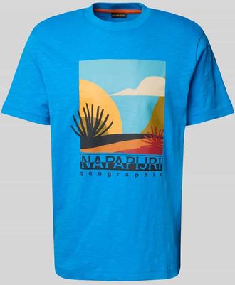 Napapijri T-Shirt mit Label-Print Modell ARBIA in Royal, Gr&ouml;&szlig;e XXL