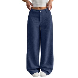 Generic Womens Corduroy Wide Leg Trousers with Elastic Waist Ladies High Waisted Baggy Pants with Pockets Autumn Casual Loose Fit for Daily Outdoor Streetwear