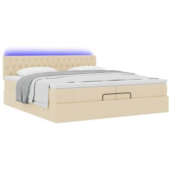 vidaXL Estructura De Cama Otomana Con Colchones Tela Crema 200x200cm Vidaxl